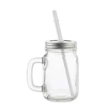 a mason jar with a straw in it