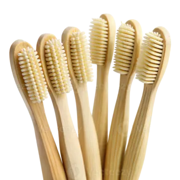 a group of wooden tooth brushes