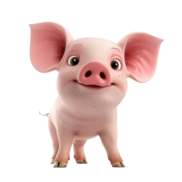 a pink pig with big ears and big eyes