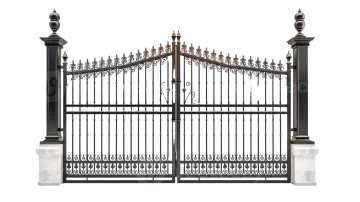 a black iron gate on a white background