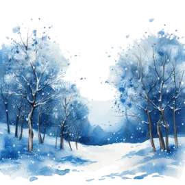 a painting of trees in the snow