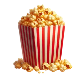 a red and white striped box of popcorn