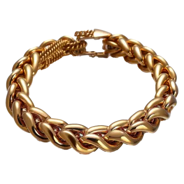 a gold bracelet on a white background
