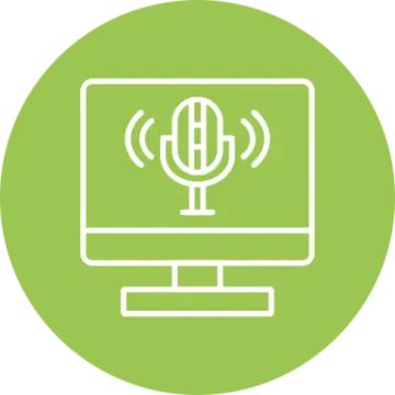 a computer with a microphone on the screen