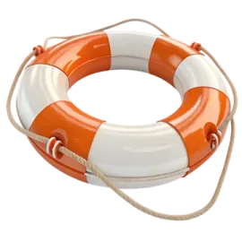 an orange and white life ring on a rope