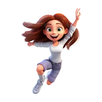 a cartoon girl jumping in the air