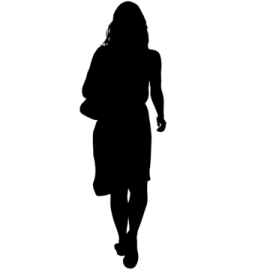 a silhouette of a woman walking on a white background