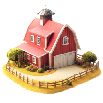 a small red barn with a white roof