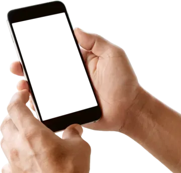 a person holding a smart phone with a blank screen