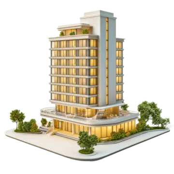 a model of a building on a white surface