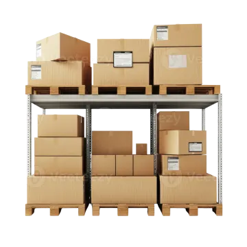 a stack of cardboard boxes on a shelf