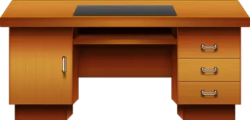 a wooden desk with two drawers