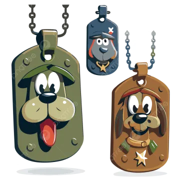 two cartoon military dog tags