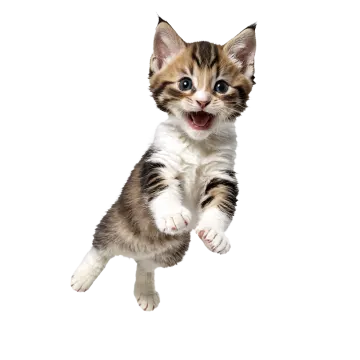 a kitten is jumping up in the air
