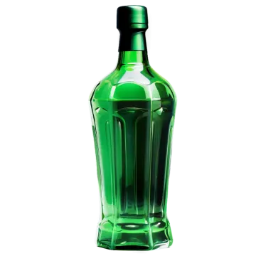 a bottle of green liquid on a white background