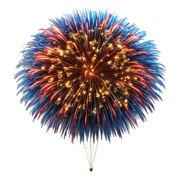 red, white and blue fireworks on a white background