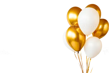 a bunch of white and gold balloons