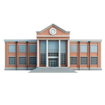 a school building with a clock on the front