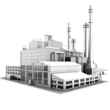 an industrial factory building on a white background