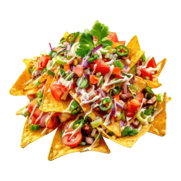 a pile of torta chips with toppings on top