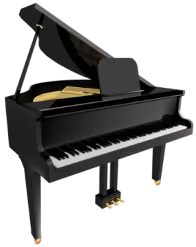 a black piano on a white background