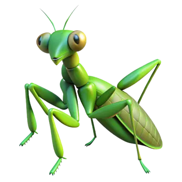 a green praying mantis on white background