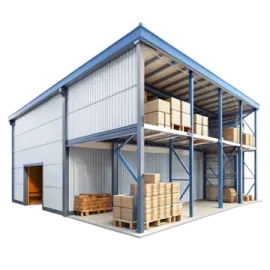a large metal building with two floors and one floor