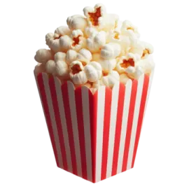 a red and white striped popcorn box