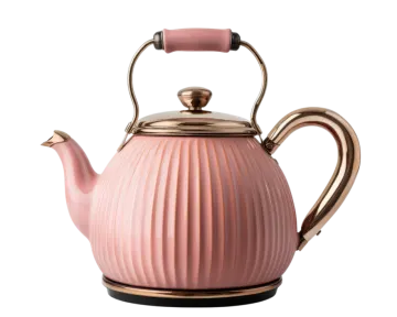 a pink tea kettle on a white background