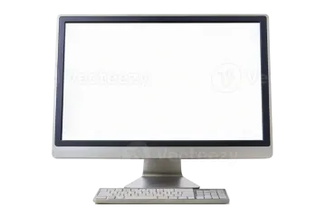 a computer with a white screen and mouse