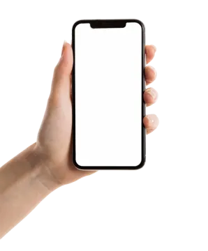 a hand holding an iphone with a blank screen