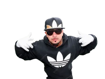 a man in a black hoodie and white gloves