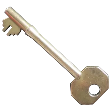 a metal key on a white background