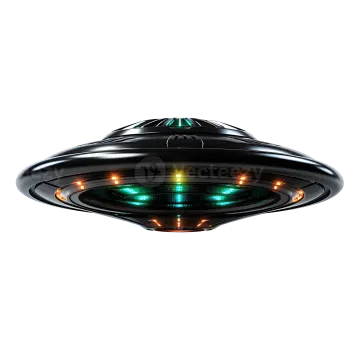 an alien spaceship flying over a white background