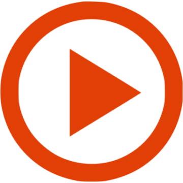 an orange play button with a white background