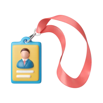 a badge with a man on it and a red ribbon