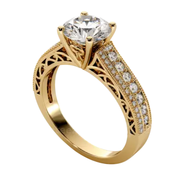 a yellow gold engagement ring with diamonds