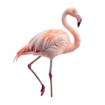 a pink flaming standing in front of a white background