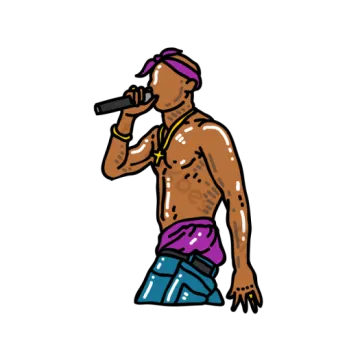 a drawing of a man with a microphone in his hand