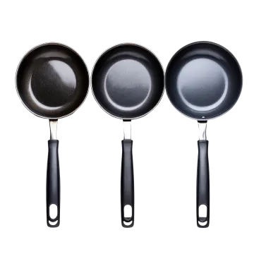 three frying pans on a white background