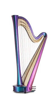 a colorful harp on a white background