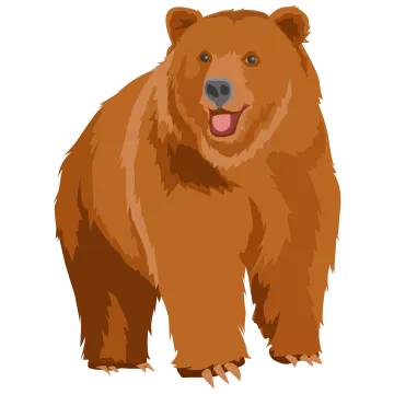 a brown bear standing with its tongue out