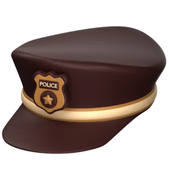 a brown hat with a police badge on it