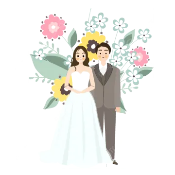 a bride and groom with flowers in their hands