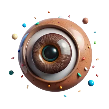 a close up of an eye with many candys around it