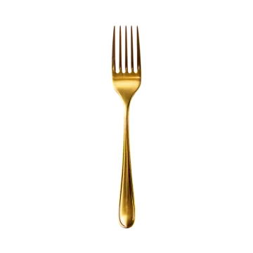 a gold fork on a white background