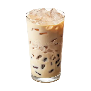 a tall glass of iced coffee with ice