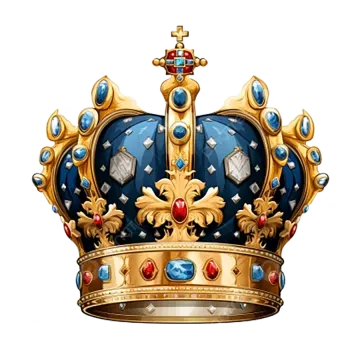 a gold crown with blue and red jewels