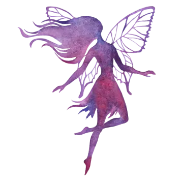 a watercolor painting of a purple fairy