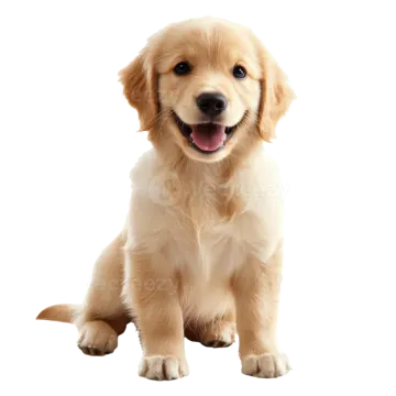 a golden retrieve puppy sitting on a white background